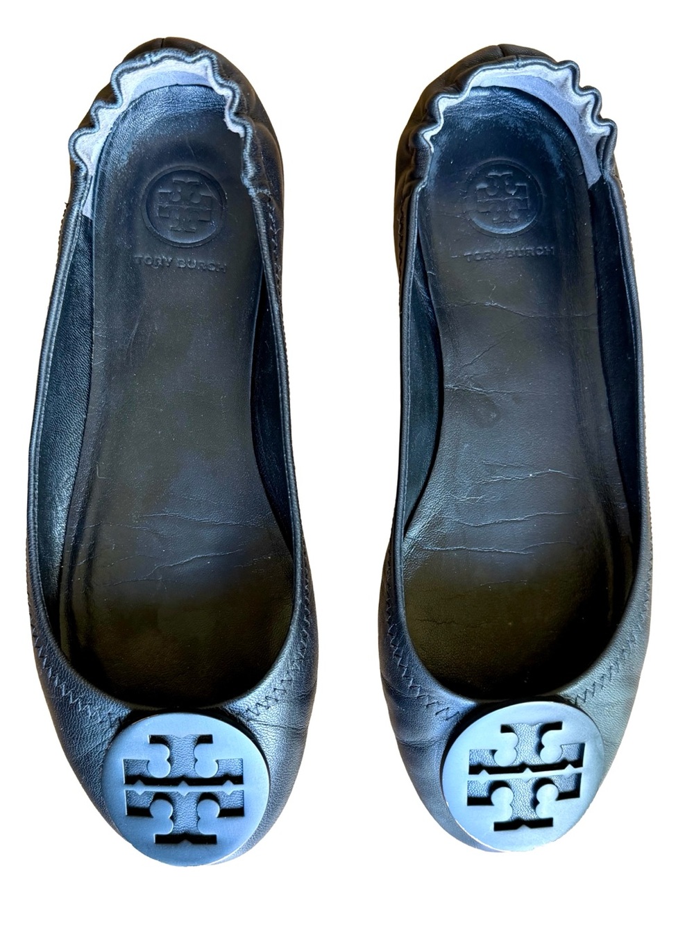 Tory Burch Minnie Travel Ballet Flats Black Leather Logo Size 7 - Picture 10 of 12
